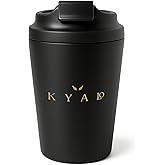 KYALO 12oz Insulated Coffee Mug with Lid- Stainlees Steel Travel Tumbler, Double Wall, Matte Black