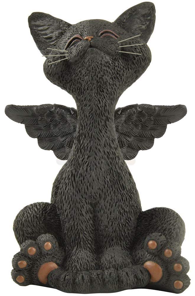 JFSM INC. Bereavement Memorial Black Cat Angel Figurine with Angel Wings Cat Loss Sympathy Gift - Happy Cat Collection - Cat Bereavement Gifts, Cat Memorial