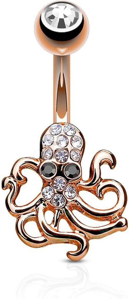 FIFTH CUE 14G Crystal Paved Octopus 316L Surgical Steel Naval Belly Button Ring