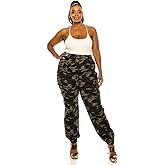 Double Denim January 5th Women's Plus Size High Waist Camouflage Cargo Jogger Elastic Waistband Casual Tapered Pants