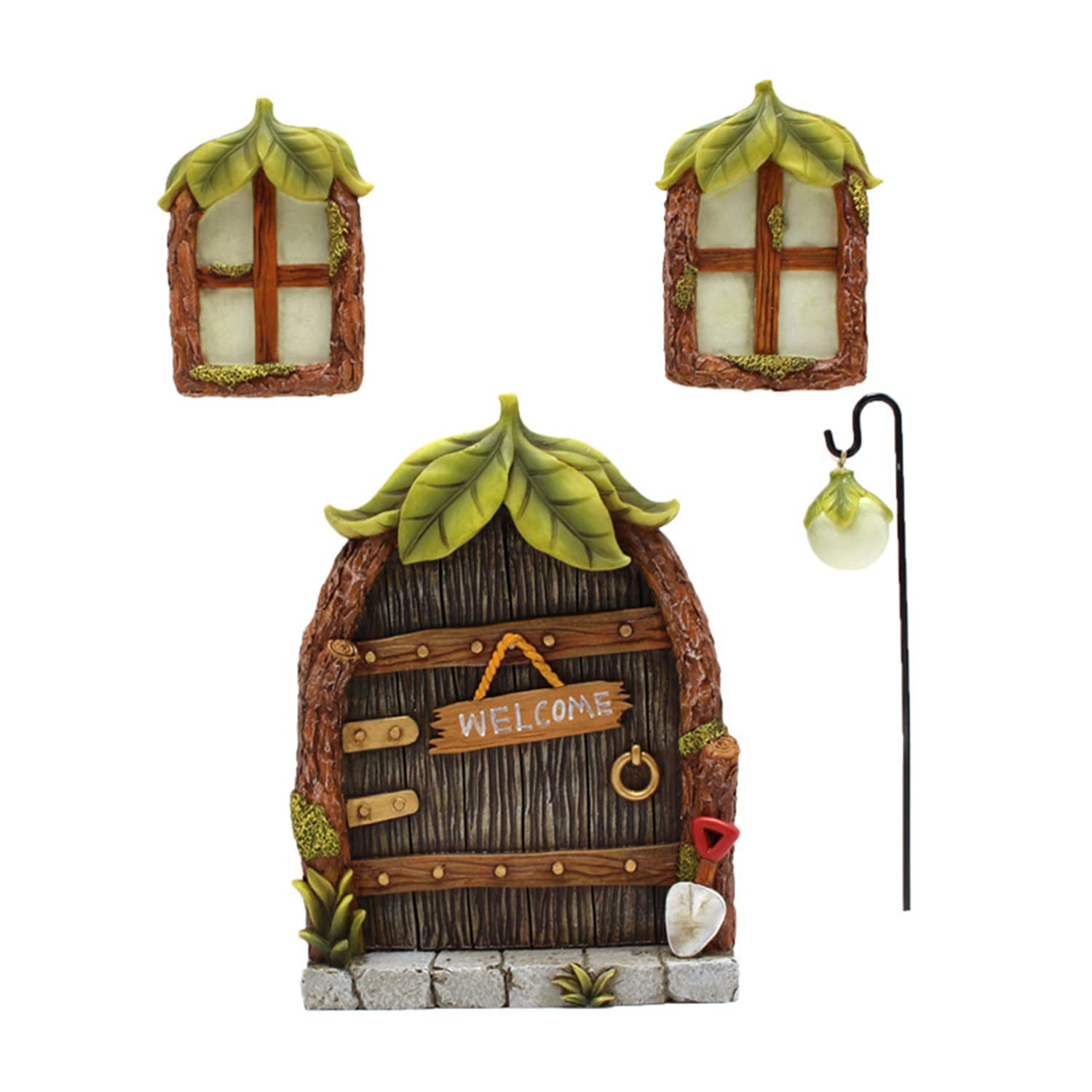 LSRVNM 4 Pieces Garden Fairy Door, Resin Elf Door Sculpture, Miniature Elf Door, Garden Decoration, Glow in the Dark, for Trees, Gardens, Outdoors (Z007)