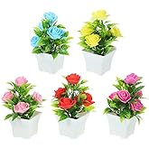 VINTORKY 5pcs Artificial Potted Plant Artificial Plant Bonsai Artificial Decor Artificial Bonsai False Potted Faux House s Indoor Plastic Roses