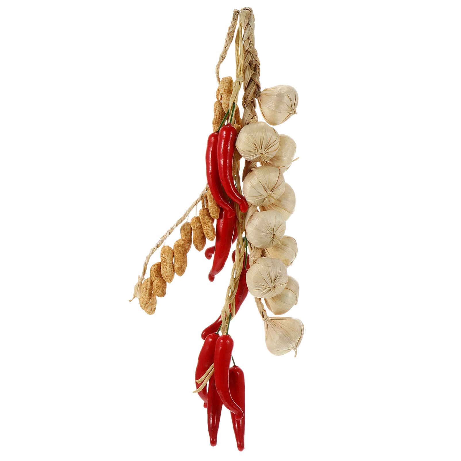 Garneck 3pcs Artificial Garlic Hanging Strings Fake Chili Vegetable Photography Props Lifelike White Garlic Fake Peppers Garland Peanut Wall Farmhouse Harvest Decoration