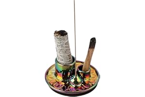 4 in 1 Ceramic Incense Burner Holder with Ash Catcher, Colorful Palo Santo Sage Stick Holder & Candle Holder for Meditation Y