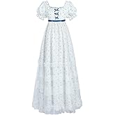 Nuoqi White Regency Dress for Women Floral Regency Era Costume Tea Party Gown