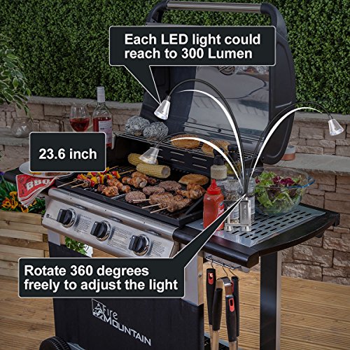TOPCHARM BBQ Grill Light, Super Bright 12 LED Battery Powered Work Task Light with Magnetic Base 360 Degree Rotation Flexible Gooseneck Adjustable Screw Clamp for Barbecue Grilling