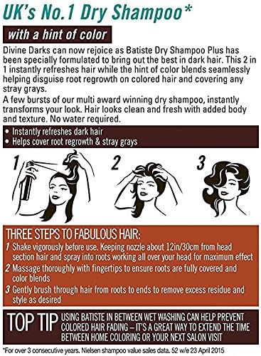 Batiste dry shampoo divine dark dry shampoo with a gentle hint of colour for black and dark brown hair fresh hair for all hair types pack of 2 (2 x 200 ml) - Image 4