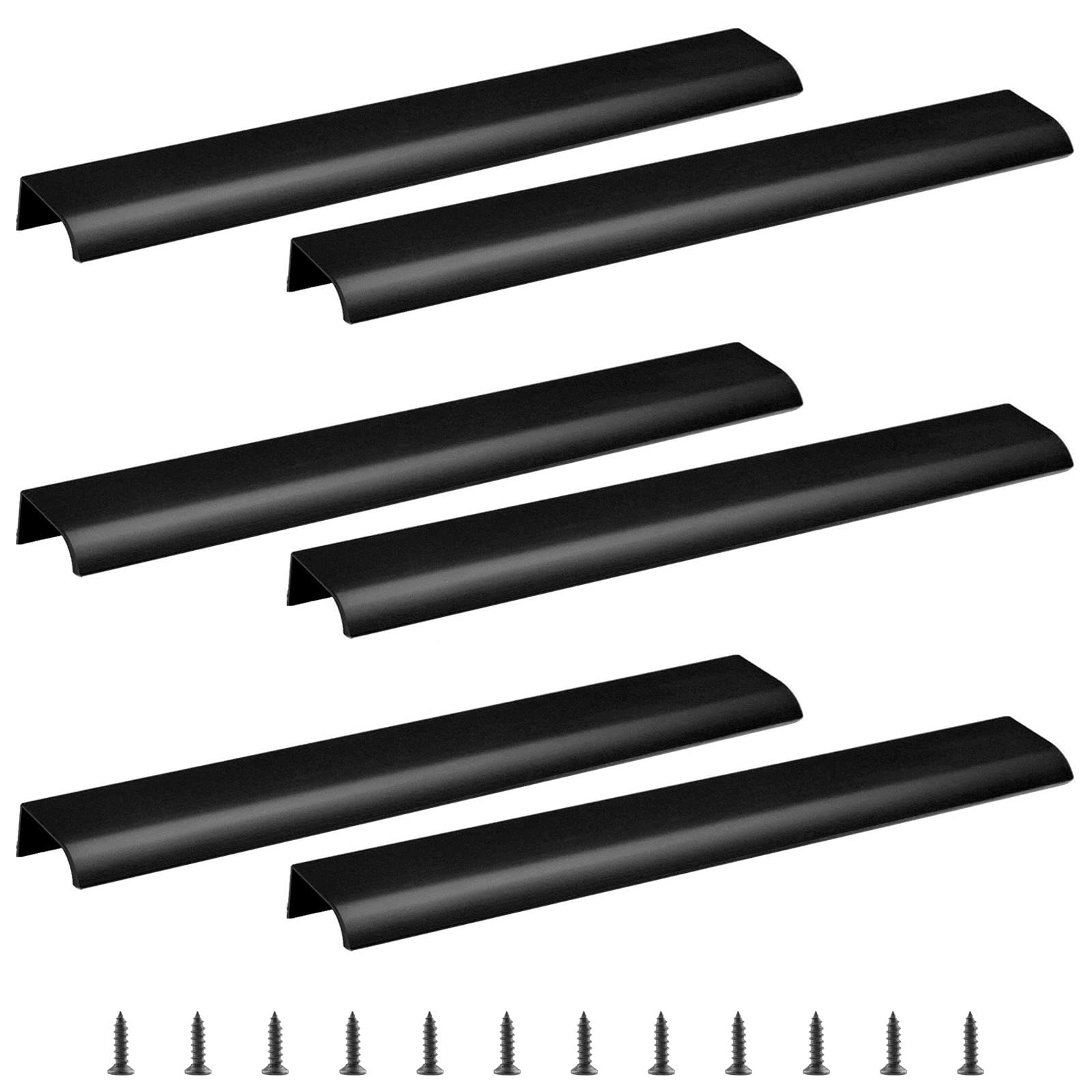 Cjueiom 6 Pack Concealed Kitchen Cupboard Handles 256mm Hole Center Hidden Drawer Pulls, Finger Edge Pull Aluminum Cabinet Handle Invisible Door Knob for Wardrobe (300mm Total Length, Black)