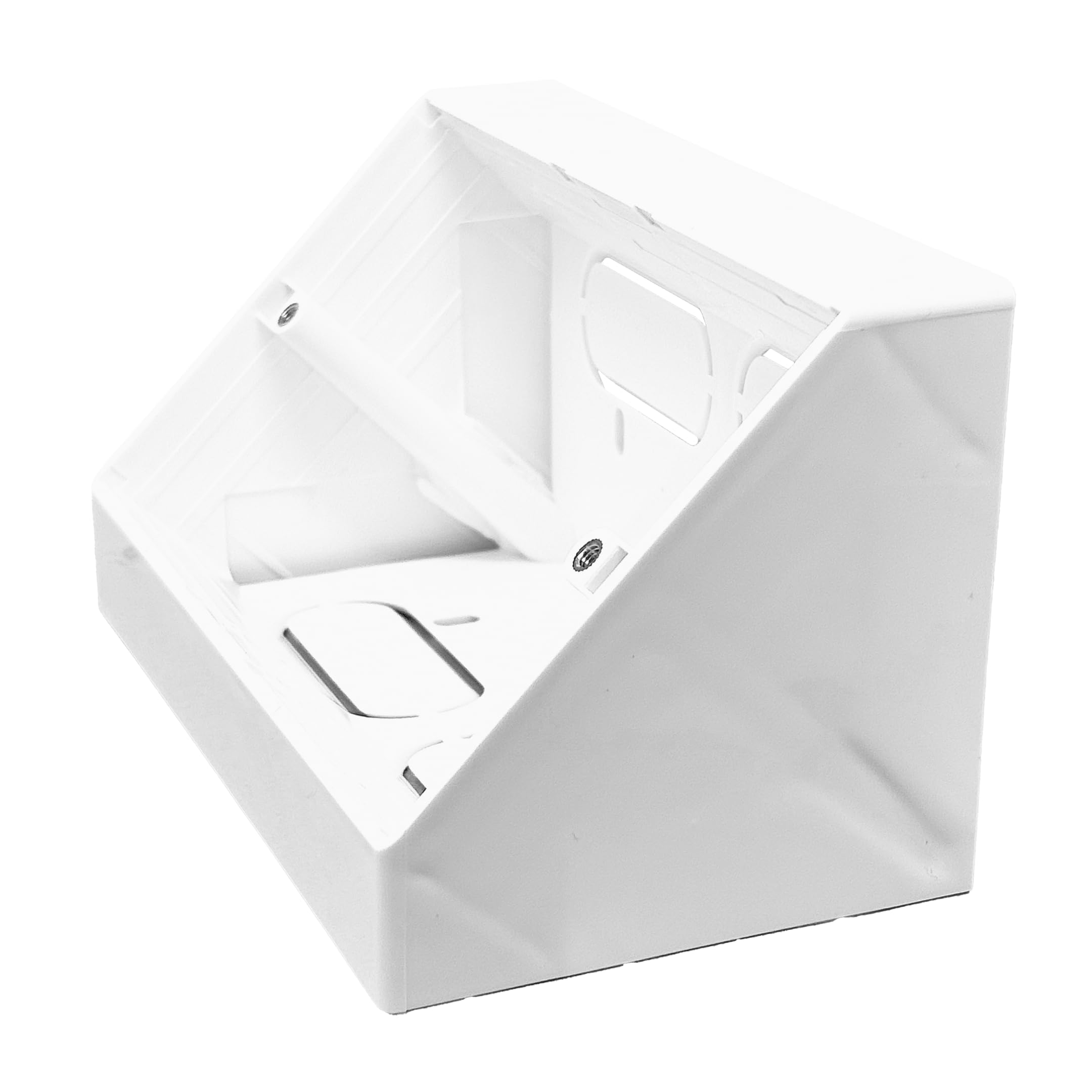 Evoges 45 Degree Angled Surface Mount Pattress Electrical Back Box, White, for Work Bench (2 Gang Double)