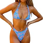 Womens 2025 Floral Printed Cheeky Bikini Sets High Cut Swimsuit Sexy Triangle String Tie Cute Bathing Suits