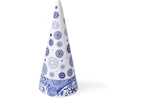 Spode Blue Italian Topiary - 10 Inch Cone Shaped Ceramic Christmas Tree Porcelain Sculpture with Scroll & Spoke Motif - Blue & White Decorative Accent for Table, Mantel, or Dining Room Décor