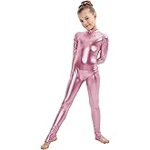 Kepblom Girls Shiny Metallic Mock Neck Unitard Long Sleeve Zipper Back One Piece Bodysuit Costume