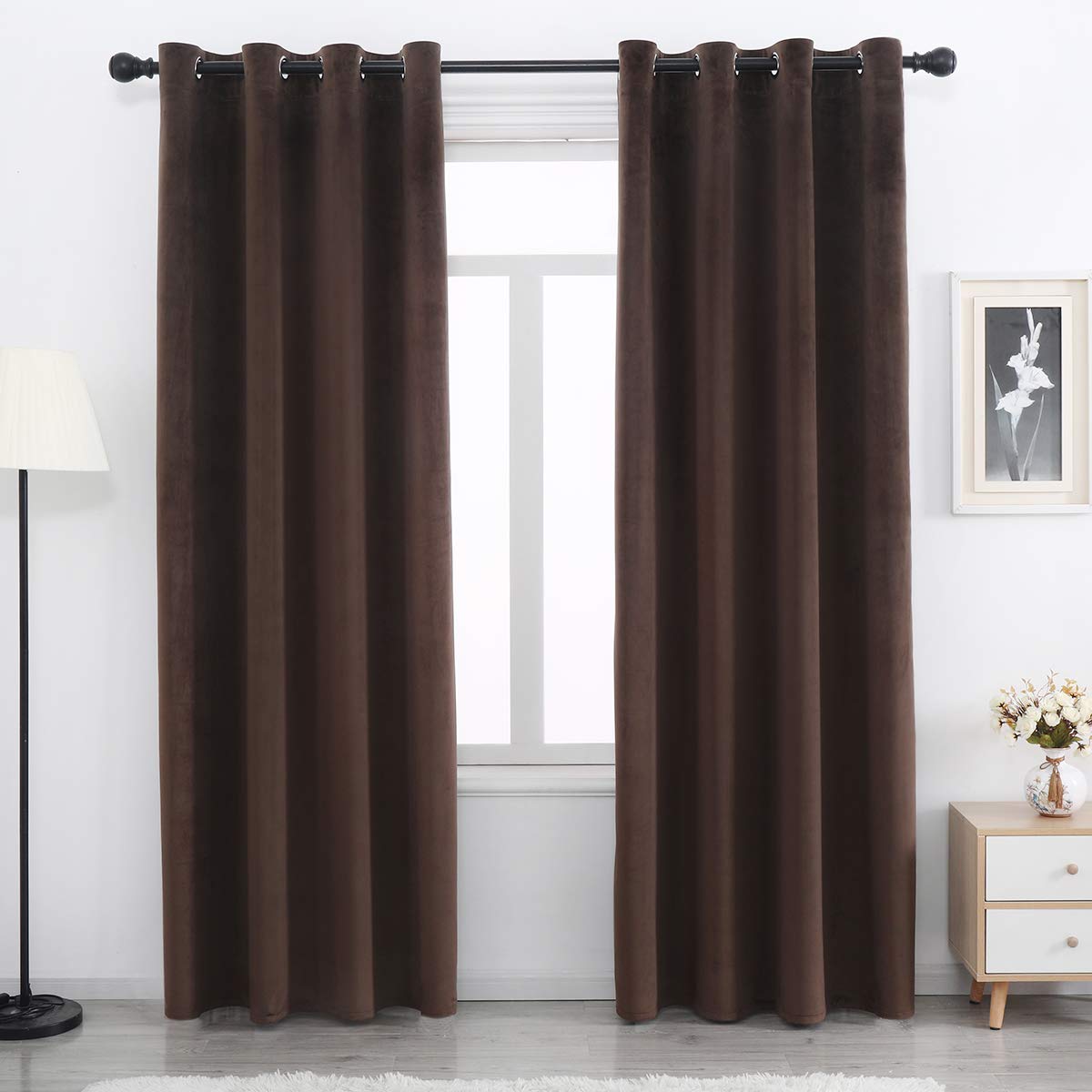 SPXTEX Brown Velvet Blackout Curtains 96 inches Long Light Blocking ...