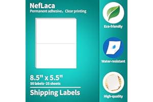 Half Sheet Label,Mailing Label,Address Labels 2-UP,NefLaca White Shipping Labels,Adhesive Shipping Labels,25 Sheets in Total(