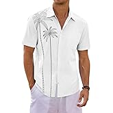 Runcati Mens Hawaiian Shirt Short Sleeve Button Down Summer Beach Vacation Cotton Linen Shirts