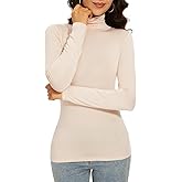 Qukayang Plus Size Beige Underscrubs Turtleneck Shirt Women Long Sleeve Basic Thermal Tops Underwear Elegant Winter Fall (Bright Beige 2XL)