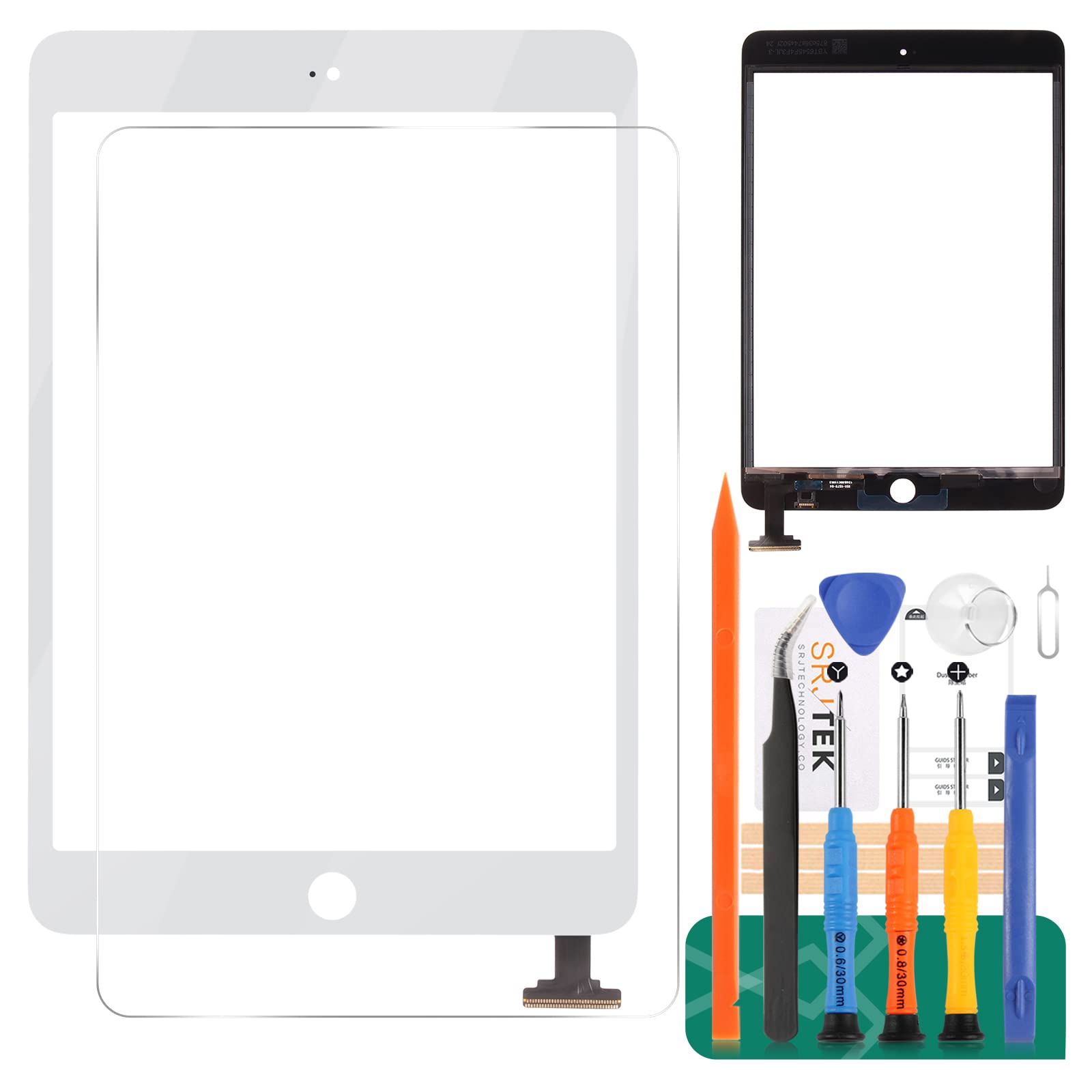 SRJTEK Screen Replacement for IPad Mini 1 2 A1432,A1454,A1455,A1489,A1490,Touch Screen Digitizer Glass lens with IC Chip Flex Cable Assembly(White)