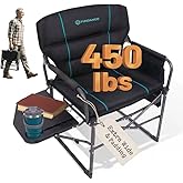FUNDANGO Oversized Folding Chairs for Outside, Fully Padded Camping Director Chair for Adults, Support 450lbs Portable lawn c