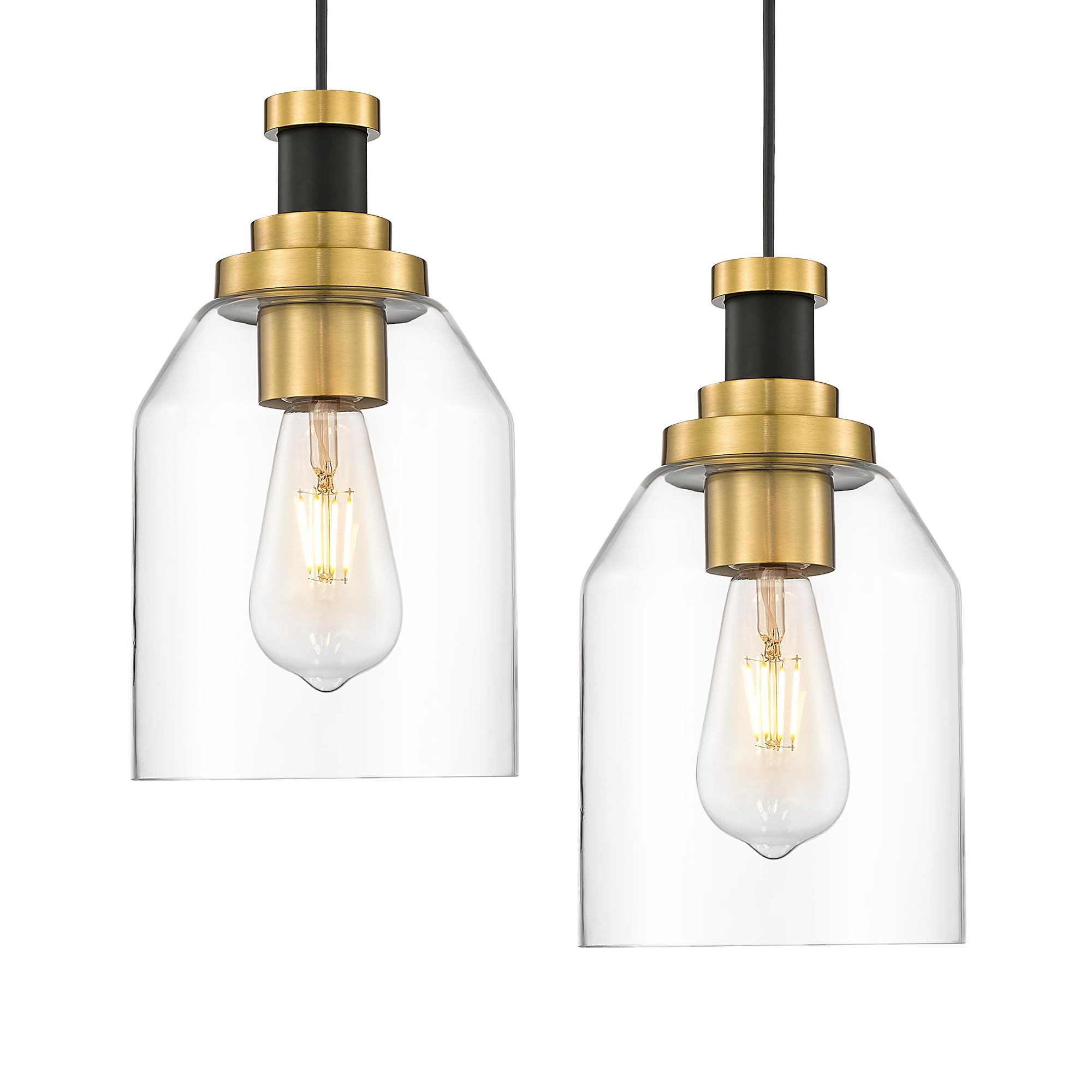 Photo 1 of zeyu Glass Pendant Lights Kitchen Island 2 Pack, Modern Hanging Light for Kitchen Sink Dining Room, Clear Glass Shade, Black and Gold Finish, ZG33M1L-2L BK+BG
