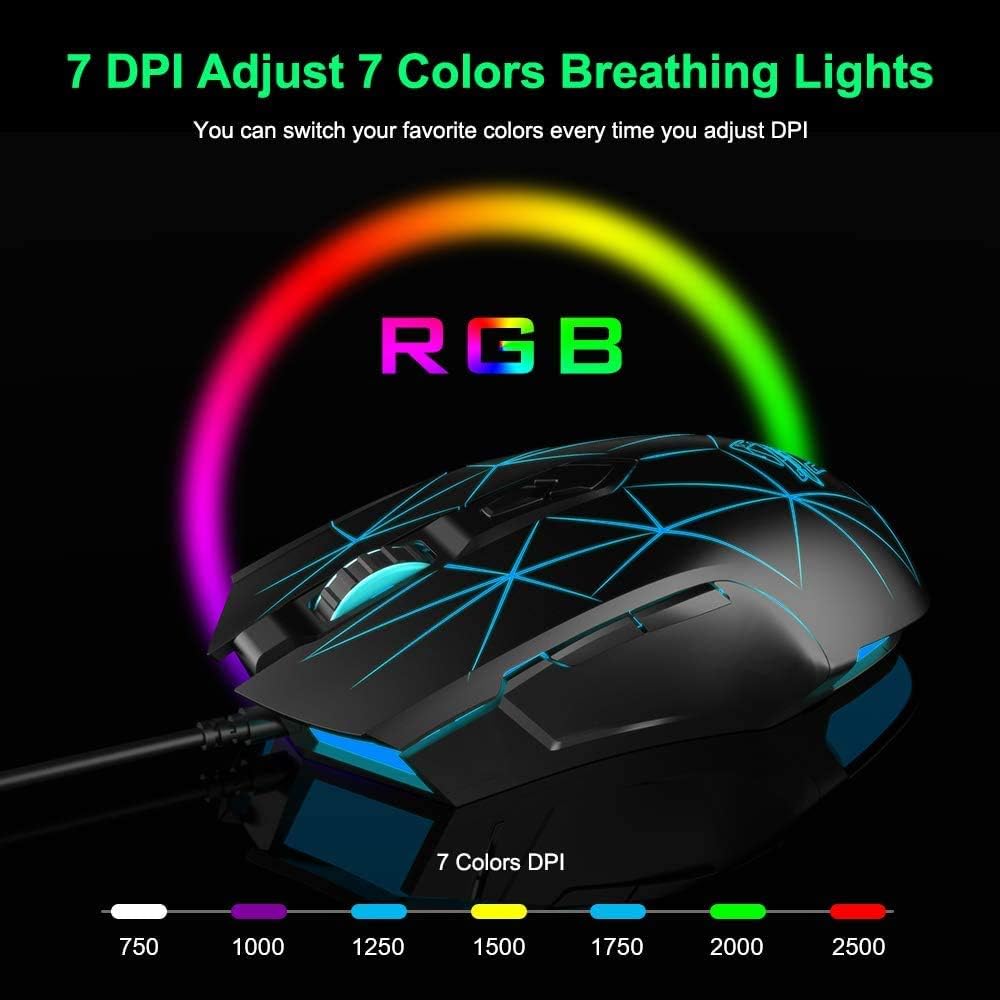 LexonElec Wired RGB Gaming Mouse, 2500 DPI 7 Buttons, Ergonomic LED Backlit USB Gamer Mice Computer Laptop PC - Image 3