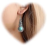 W WEILIRIAN Boho Turquoise Drop Earrings for Women Turquoise Bead Dangle Earrings Blue Gemstone Earrings Blue Natural Stone Earrings Jewelry for Girls Gifts
