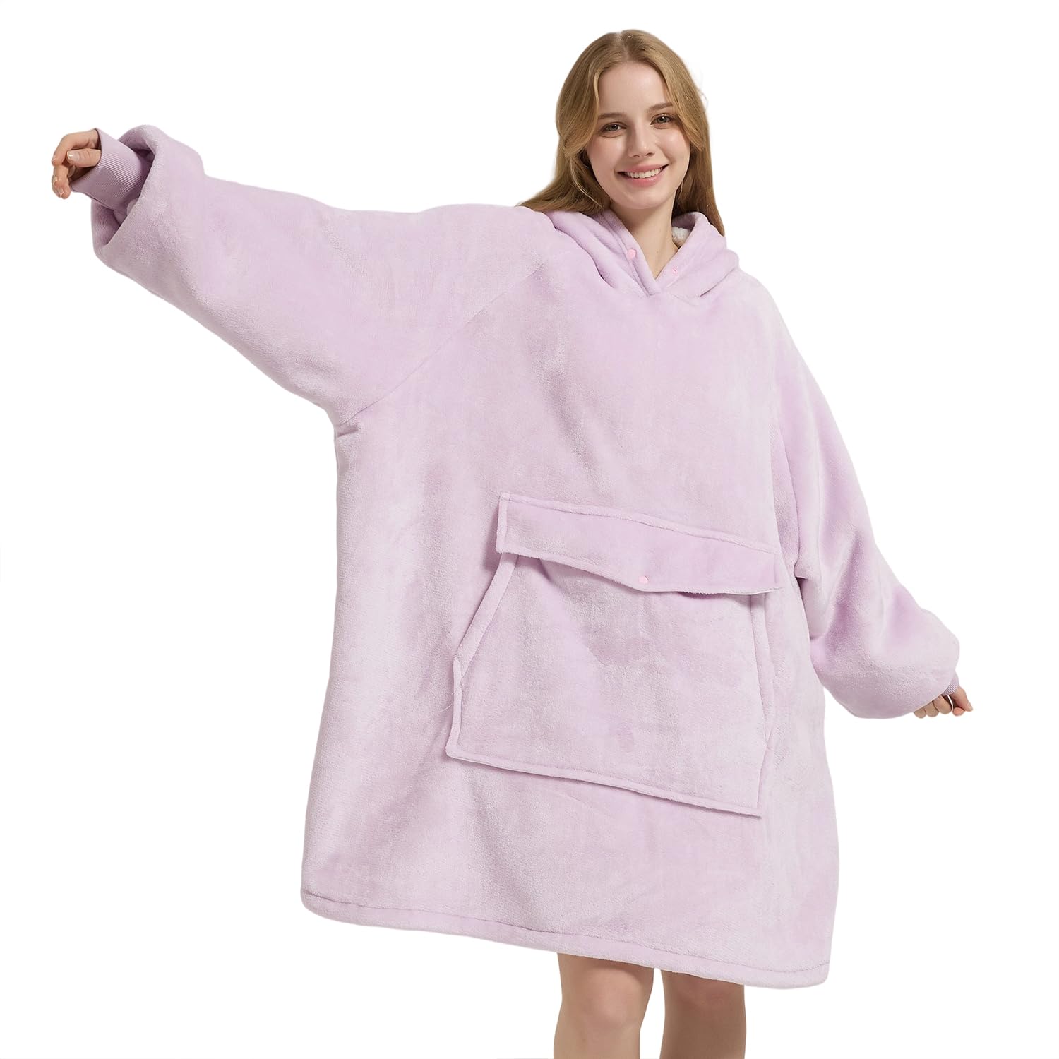 Krifey Wearable Blanket Hoodie, Oversized Sherpa Fleece Sweatshirt with Giant Pocket, Birthday Gifts for Women, Mom, Sister, Whisper Lavender Image