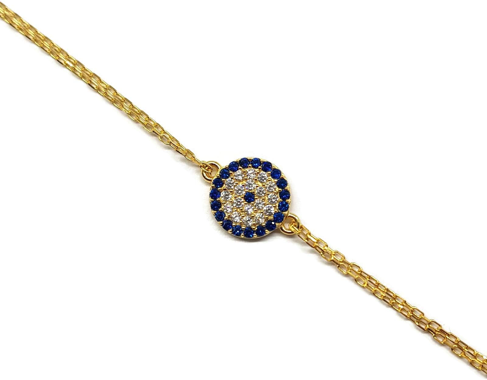 MYSTIC JEWELSBy Dalia – Turkish Eye Motif Zircon Bracelet – Double Chain 16 – 18 cm Adjustable