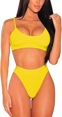 high waisted two piece swimsuit yellow
