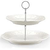 Lenox French Perle White Stoneware 2-Tier Serving Tray | dishwasher safe, microwave safe | elegant, for desserts, gift for women, cupcake stand and serving tray