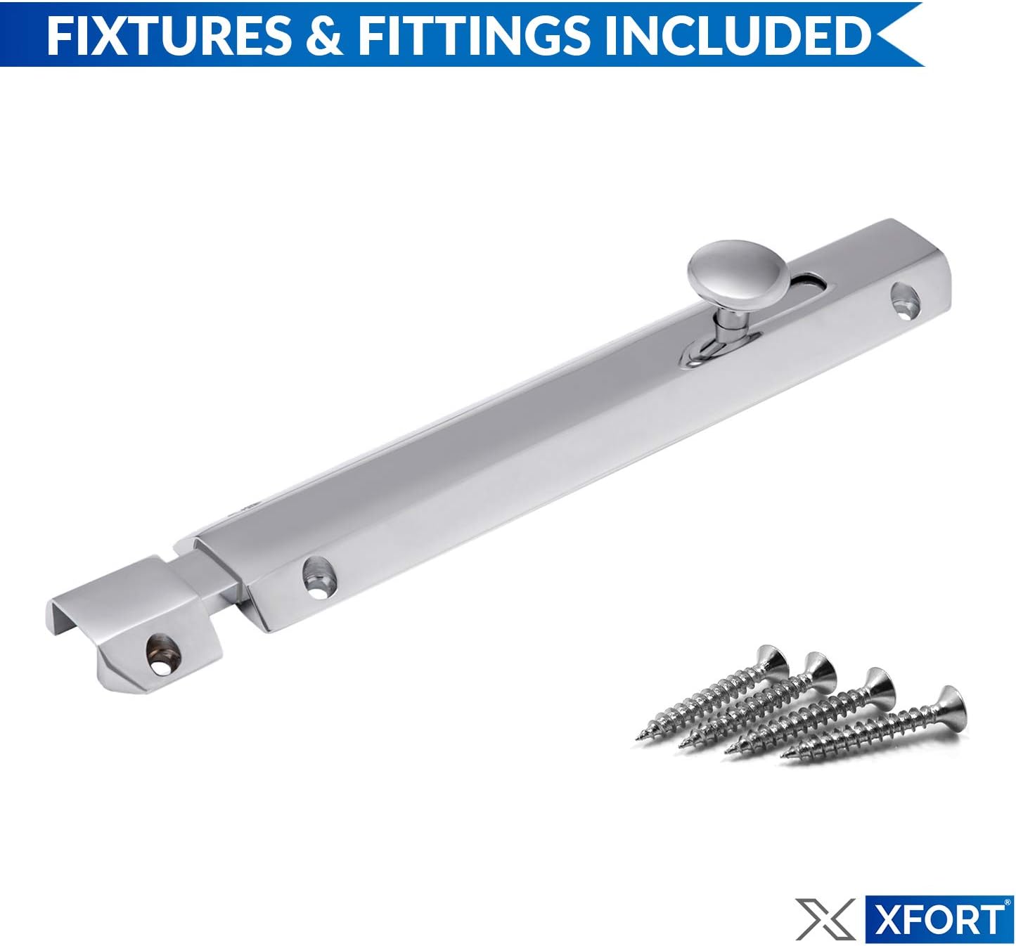 XFORT® Surface Bolt Satin Chrome 4 Inch (100mm), Heavy Duty Internal