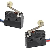 HUAREW 2 Pack Micro Limit Switch 6A 12V DC Micro Switch Normally Open Close Limit Switch with Roller Lever Arm, SPDT 3 PIN 5A 250VAC with Wire