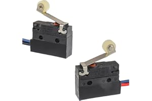 HUAREW 2 Pack Micro Limit Switch 6A 12V DC Micro Switch Normally Open Close Limit Switch with Roller Lever Arm, SPDT 3 PIN 5A 250VAC with Wire