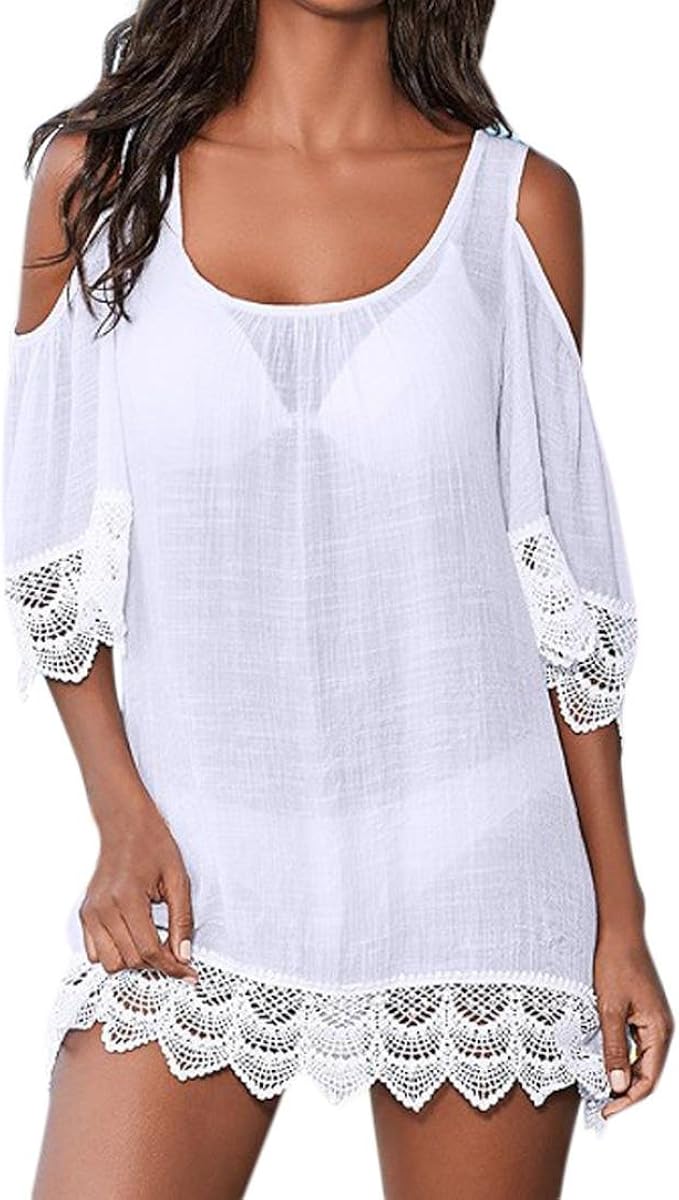 Rambling Casual Loose Bikini Cover-ups, 2018 Lace Stitching Coverall Beach Skirt Dress Swimwear 