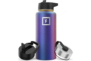 IRON °FLASK Camping & Hiking Hydration Flask with Straw, Wide Mouth Insulated Stainless Steel Sports Water Bottle - 32 oz Aurora