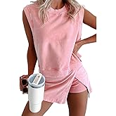 Ecosunny Women's Summer 2 Piece Sets Sweatsuits Casual Crewneck Sleeveless Matching Sets Trendy Skirt Shorts Lounge Outfits