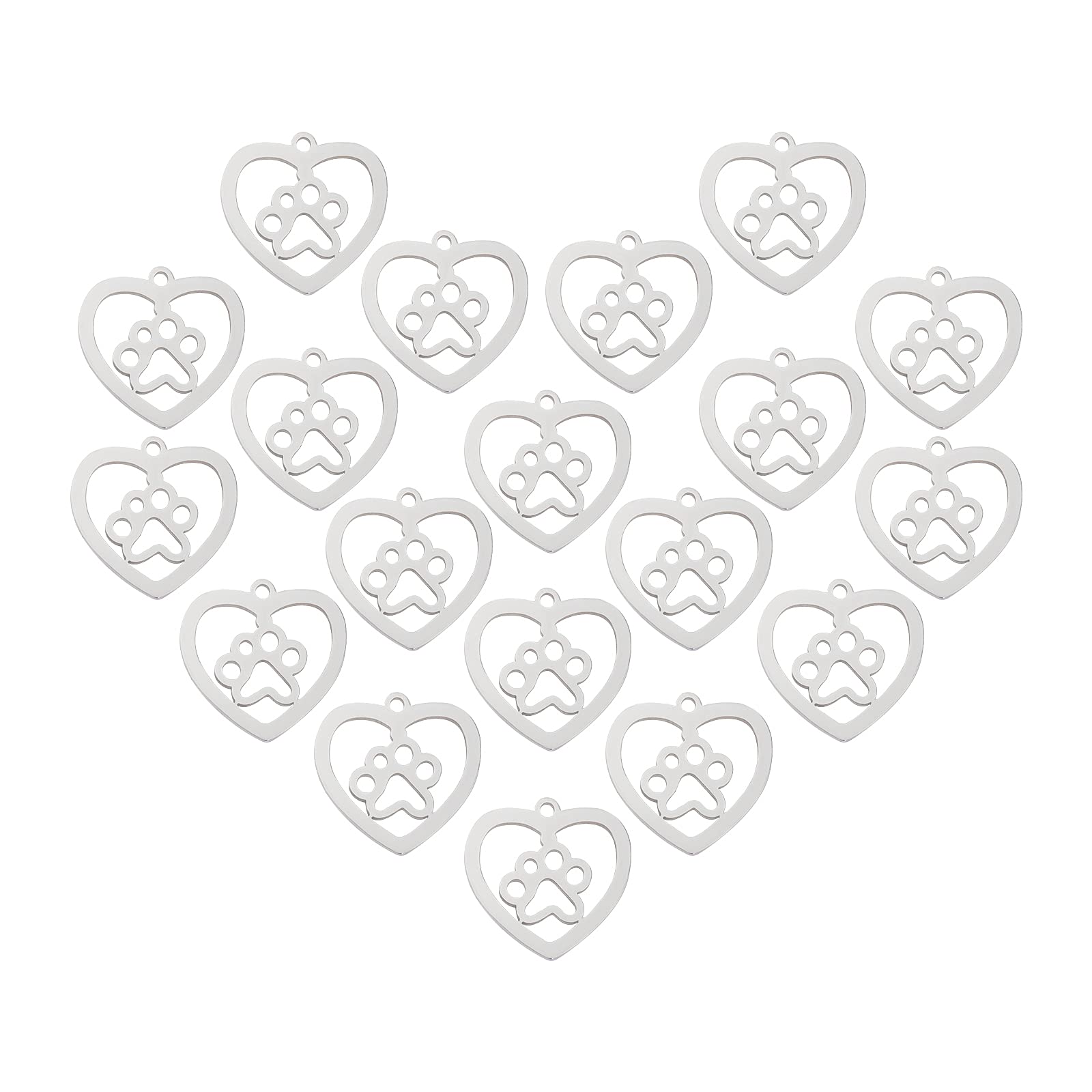 UNICRAFTALE 30pcs 201 Stainless Steel Pendants Heart with Dog Paw Prints Charms Small Hole Pendants for Women Necklaces Jewelry Making 15x15.5x1mm, Hole 1.2mm