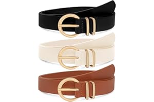3 Pack Women's Fashion Leather Belts Jeans,Gold Buckle Soft Casual Solid Ladies Girls Waist Belts Gift Pants Dresses Skirt