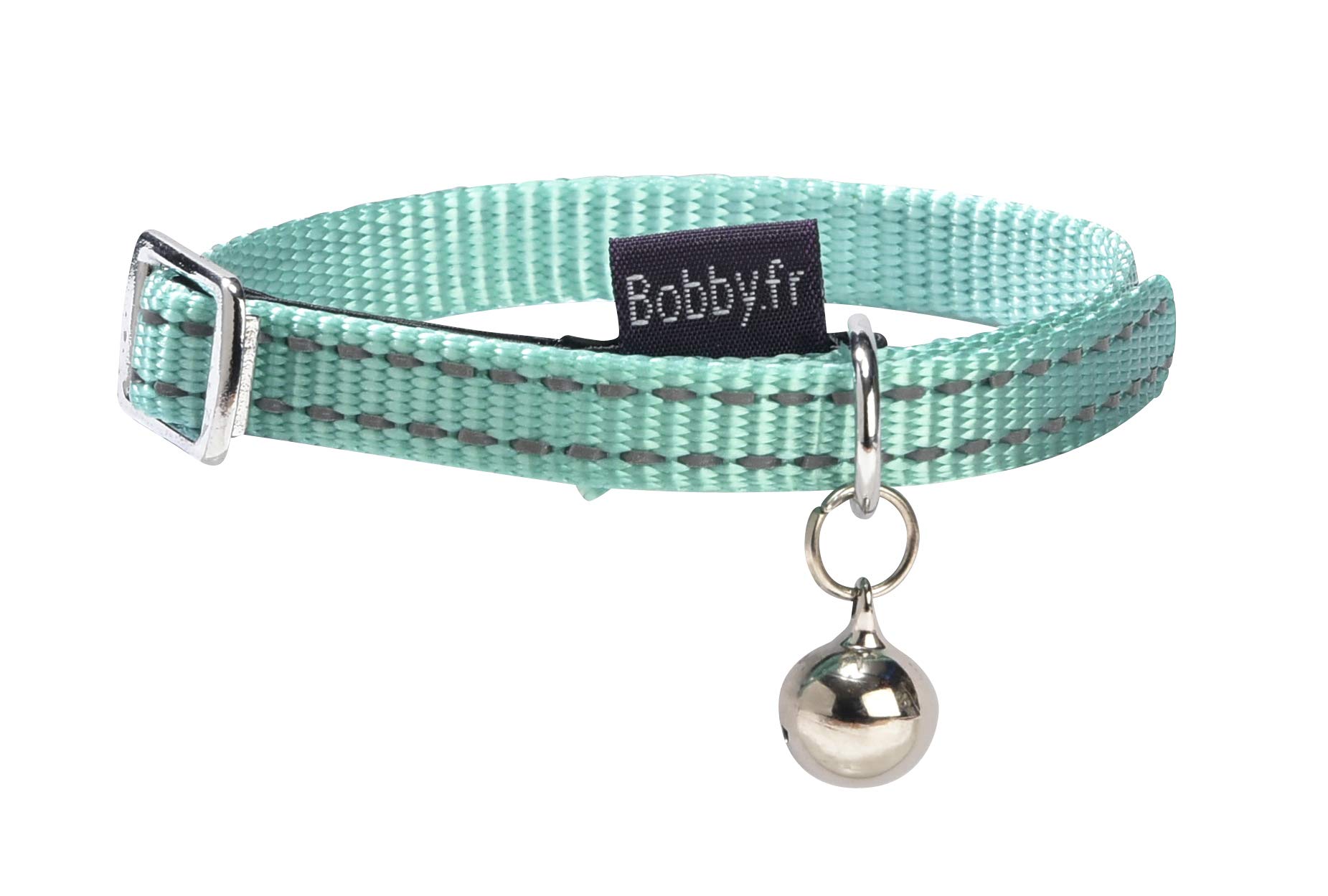 Bobby Safe - Cat collar in colored Nylon, Resistant, Choke-proof, Reflective, Adjustable, Turquoise - 30x1 CM