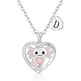 C-leen Axolotl Valentines Day Gifts for Her, 14K Gold Plated Axolotl Initial Necklace Cute Heart Initial Pendant Necklaces Birthday Valentines Day Gifts for Kids Girls Women