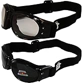 Birdz Eyewear Eagle Padded Motorcycle Safety Goggles 2 Pairs Black Frame w/Clear & Polarized Smoke Lenses, Day and Night Goggles