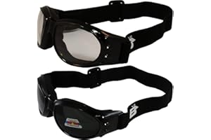 Birdz Eyewear Eagle Padded Motorcycle Safety Goggles 2 Pairs Black Frame w/Clear & Polarized Smoke Lenses, Day and Night Goggles