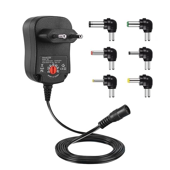 IKOCO 12W Universal Wand Ladegerät AC DC Adapter Switching Ersatz Netzteil mit einstellbarer Spannung und 6 Adapterstecker fü