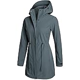 GEMYSE Women's Waterproof Softshell Long Jacket with Hood Windproof Rain Coat Lightweight Windbreaker