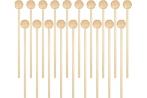 BOAO 20 Pieces Wood Mallets Percussion Glockenspiel Xylophone Mallets Sticks Wood Small Musical Drumsticks Chime Round Head Hammer Wooden Drum for Kids, 8.2 Inch Long