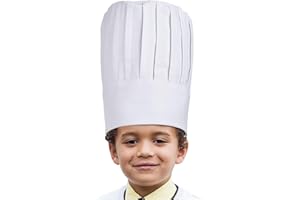 ESHATO 11IN Tall Kids Chef Hat, Poly-Cotton Kitchen Cooking Cap for Aged 6-13