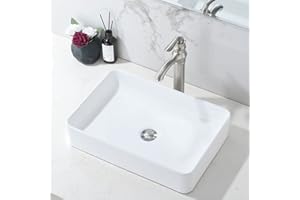 20 Inch Bathroom Vessel Sink Rectangular - HLBLFY 20x14 Inch Modern White Bathroom Sink Rectangle Above Counter Porcelain Ceramic Vessel Vanity Sink Art Basin