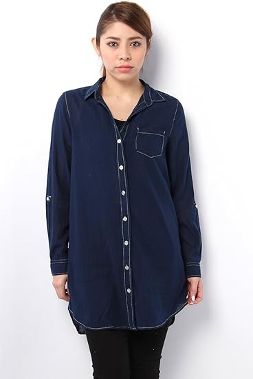 アズールバイマウジー Azul By Moussy 2 7ozガーゼ開襟長袖t Bシャツop S Nvy ワンピース チュニック 通販 Amazon