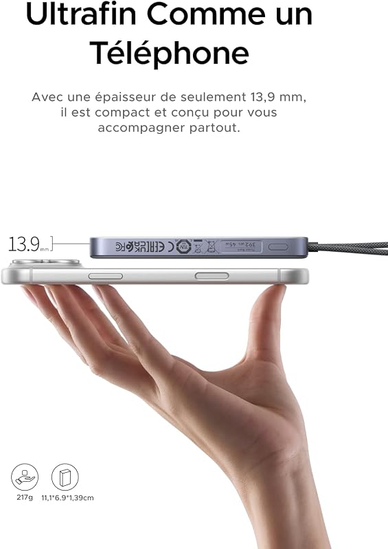 MagFlow Air Qi2 25W Batterie Externe MagSafe 10000mAh (Gris)