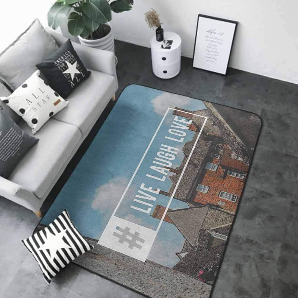 Bath Mat Set Kitchen Door Live Laugh Love,Modern Pop Culture Inspired Quote with Hashtag on a Village Photography, Multicolor 72 x 48 in Contemporary Indoor Area Rugs