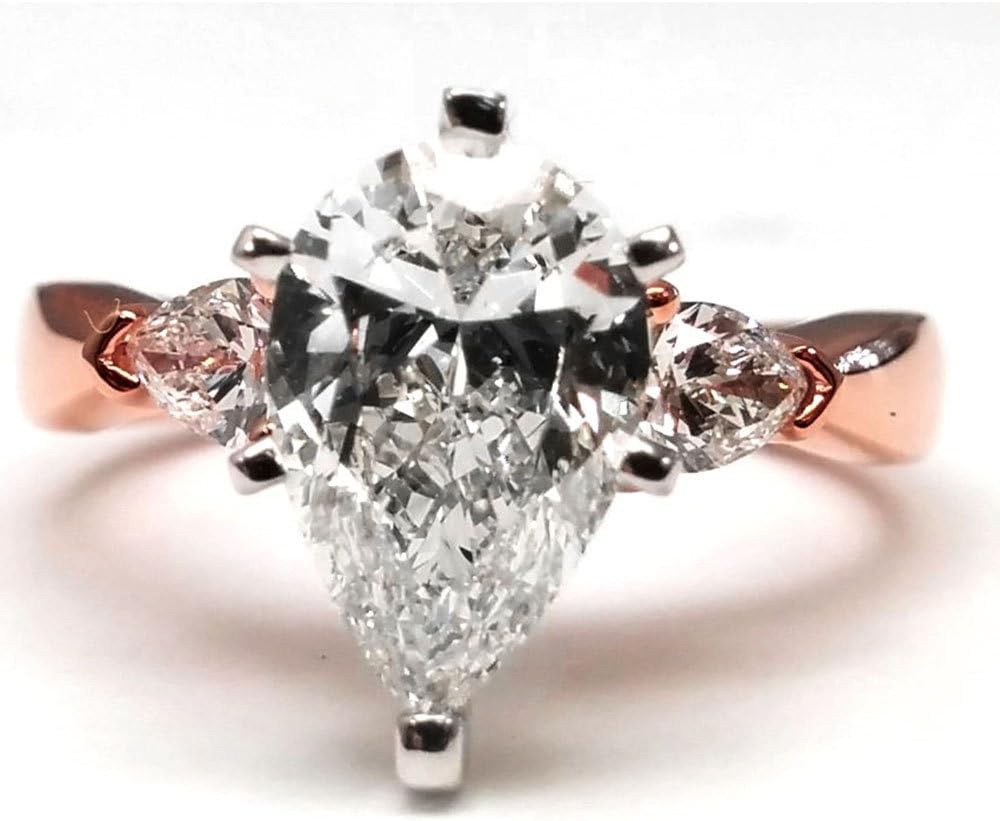 Solid 14K Rose Gold Certified 1.90 Ct Moissanite Hallmarked Gold Anniversary Rings Engagement Ring Womens Wedding Ring Color H-I Clarity VVS1 Moissanite Wedding Ring Size L M N O P Q R